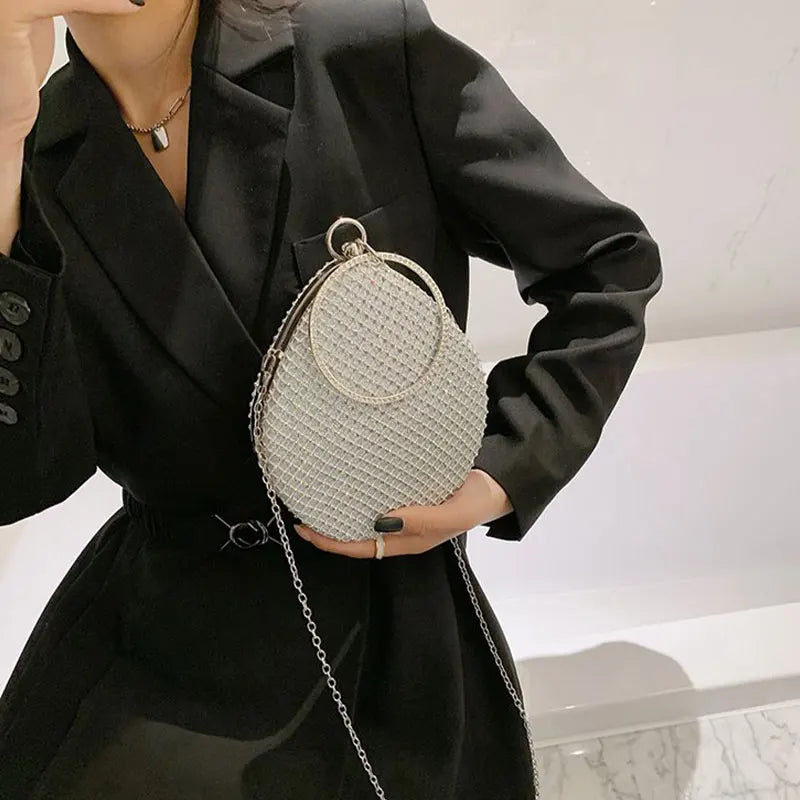 Rhinestone Evening Bag Top Handle Chain Shoulder Bag