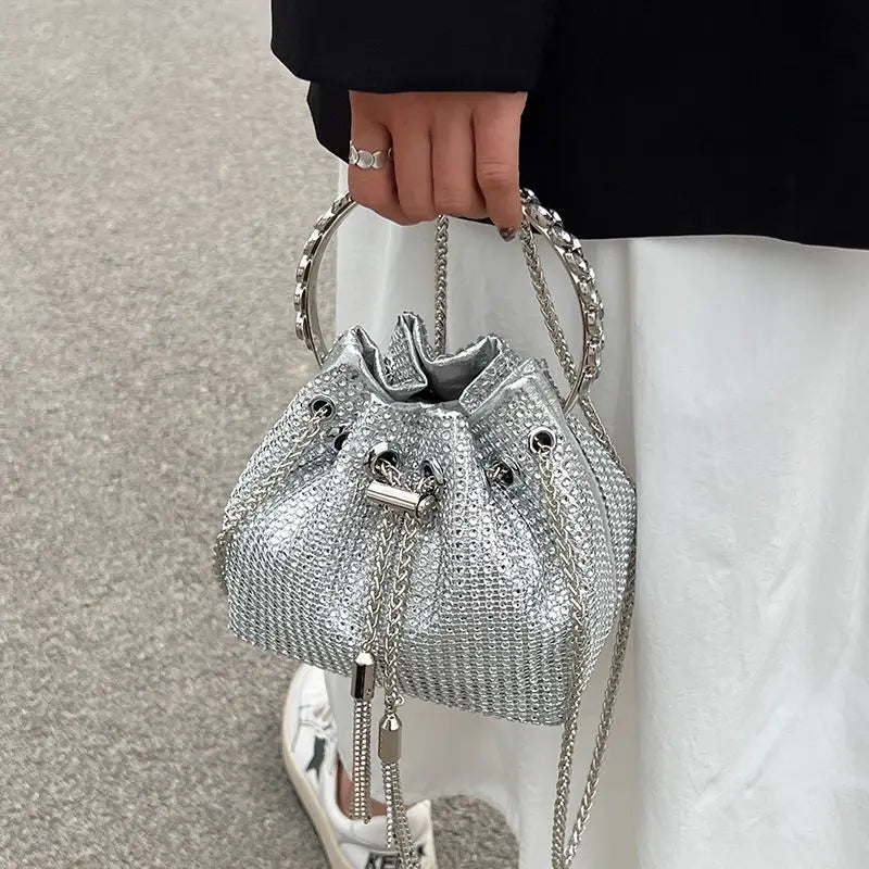 Diamond Decorative Chain Shoulder Bucket Bag for Women