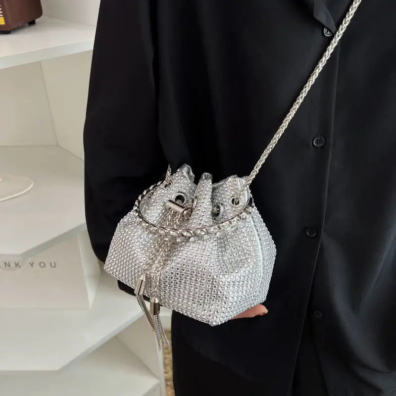 Diamond Decorative Chain Shoulder Bucket Bag for Women