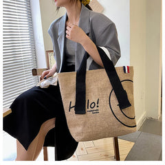 Cotton Linen Printed Tote Bag Large Capacity Handbag for Women