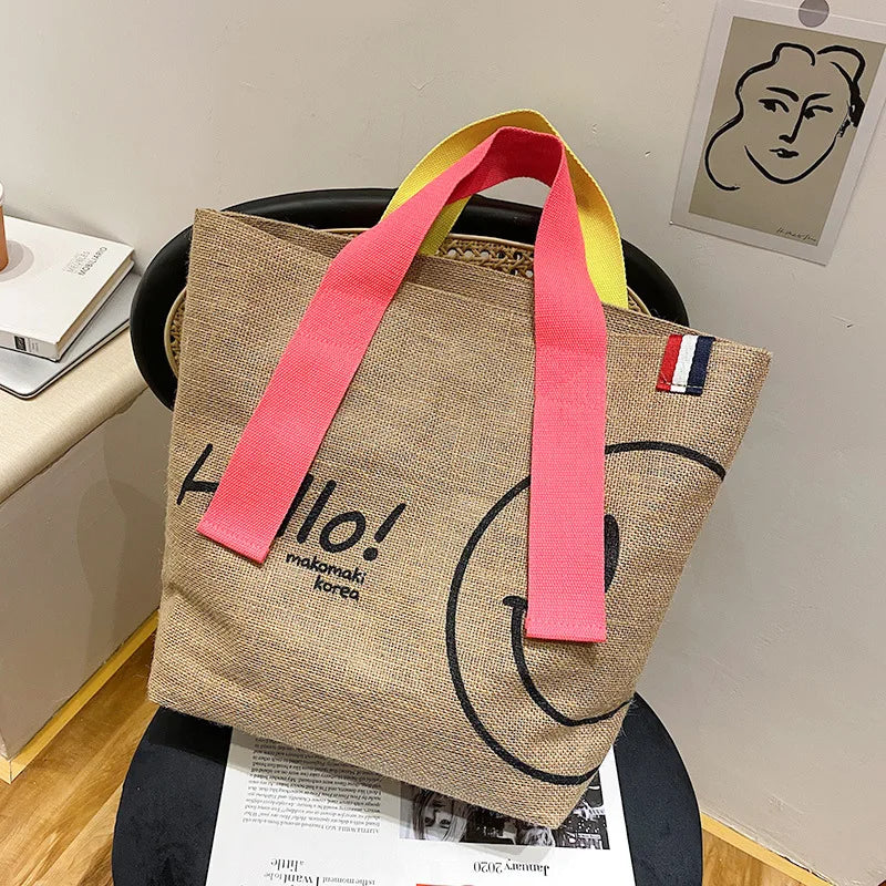 Cotton Linen Printed Tote Bag Large Capacity Handbag for Women