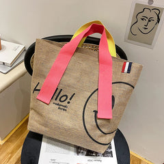 Cotton Linen Printed Tote Bag Large Capacity Handbag for Women