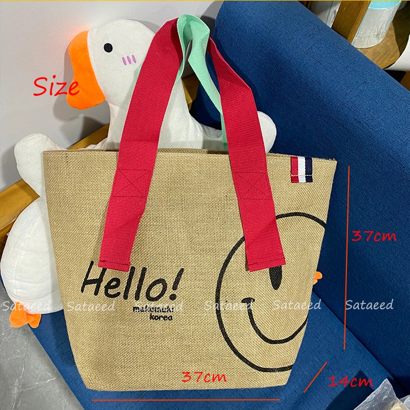 Cotton & Linen Printed Tote Bag, Large Capacity, Casual Shopping Purse