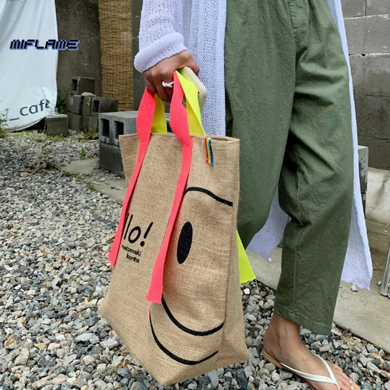 Woman Cotton Linen Printed Tote Bag Purses Sac