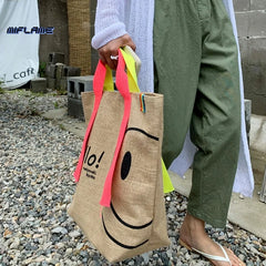 Woman Cotton Linen Printed Tote Bag Purses Sac