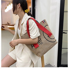 Cotton Linen Printed Tote Bag Large Capacity Handbag for Women