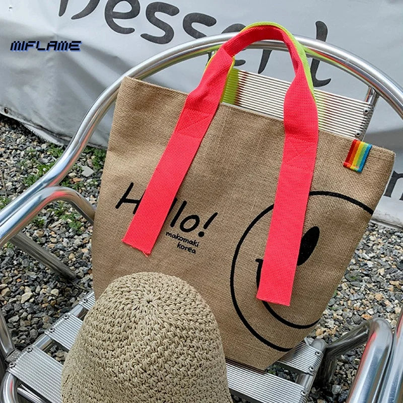 Woman Cotton Linen Printed Tote Bag Purses Sac