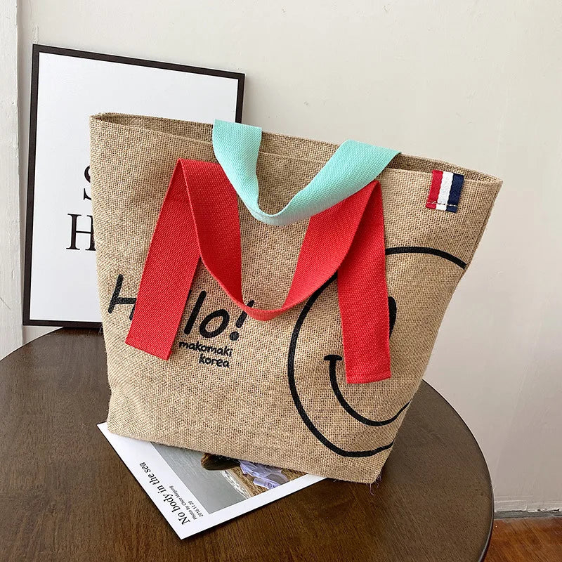 Cotton Linen Printed Tote Bag Large Capacity Handbag for Women