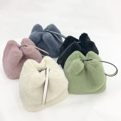 Women's Faux Mink Fur Plush Shoulder Bucket Bag