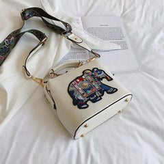 Vintage Embroidery Elephant Bag Pu Leather Handbag