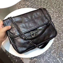 Vintage Shoulder Bag Chains Messenger Bags Soft PU Leather Flap Crossbody Pack F