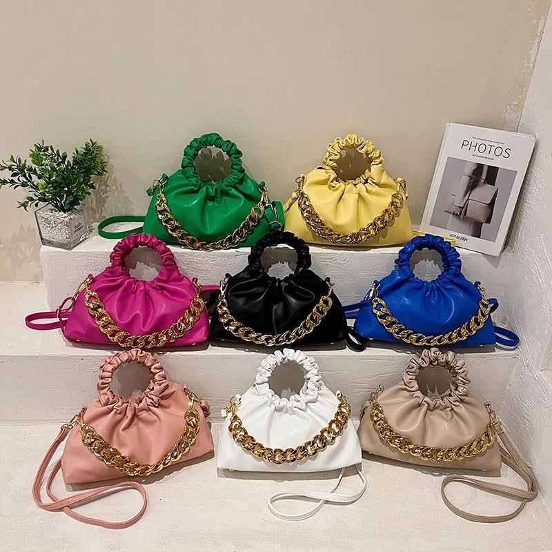 Chain Crossbody Bag PU Leather Shoulder Handbag for Women