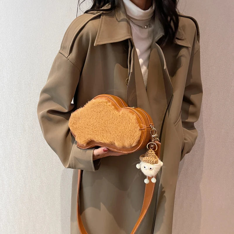 Winter Plush Shoulder Bag with Pendant for Women