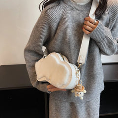 Winter Plush Shoulder Bag with Pendant for Women