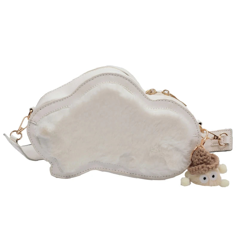 Winter Plush Shoulder Bag with Pendant for Women
