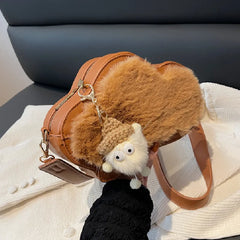 Winter Plush Shoulder Bag with Pendant for Women