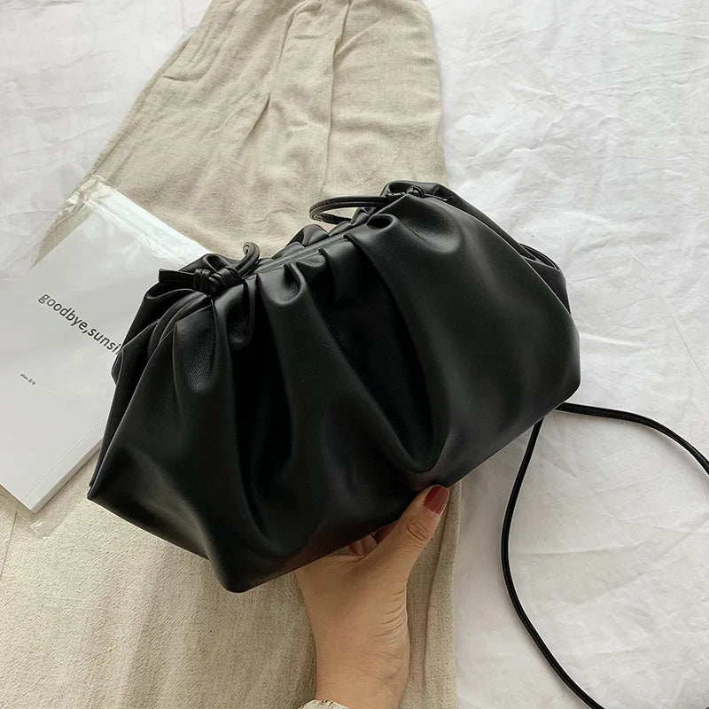 Cloud Shape Women Clutch Bag Pleated Dumpling Shoulder Messenger Bag