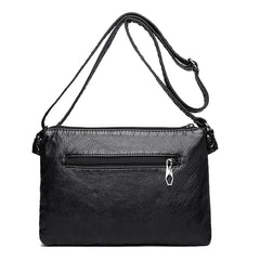Pleated Leather Shoulder Bag Large Capacity Multilayer Crossbody