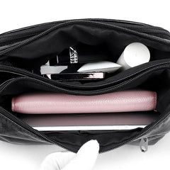 Pleated Leather Shoulder Bag Large Capacity Multilayer Crossbody