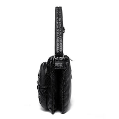 Pleated Leather Shoulder Bag Large Capacity Multilayer Crossbody