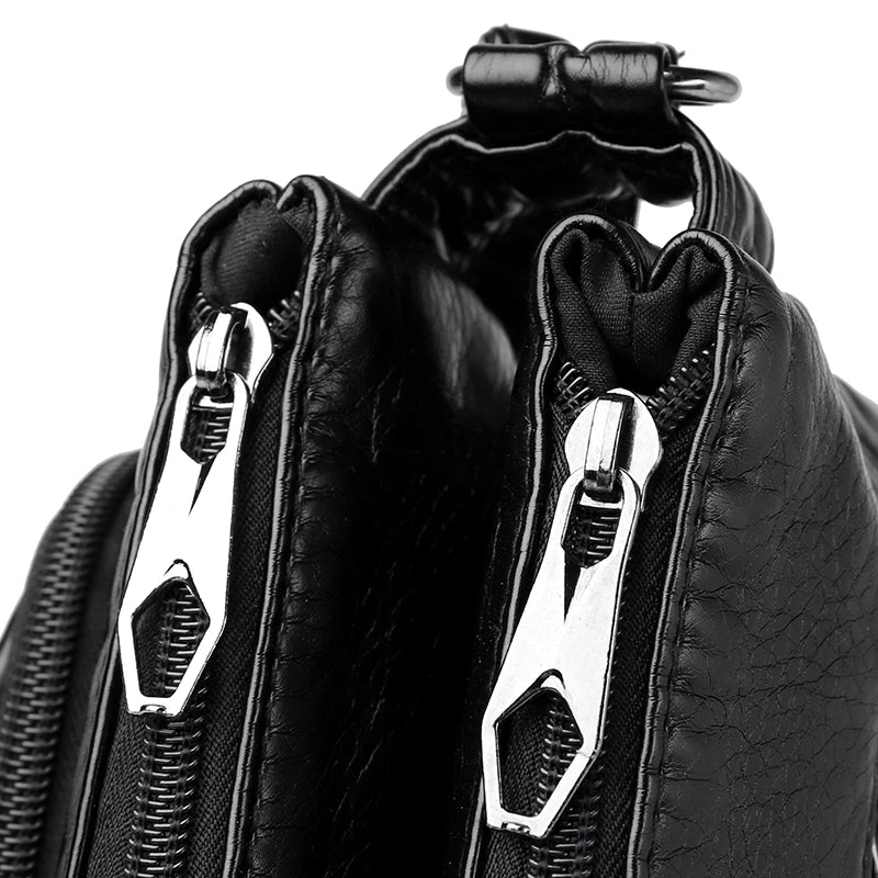 Pleated Leather Shoulder Bag Large Capacity Multilayer Crossbody