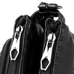 Pleated Leather Shoulder Bag Large Capacity Multilayer Crossbody