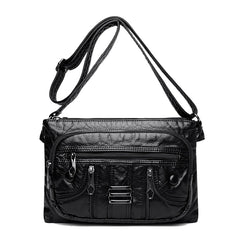 Pleated Leather Shoulder Bag Large Capacity Multilayer Crossbody