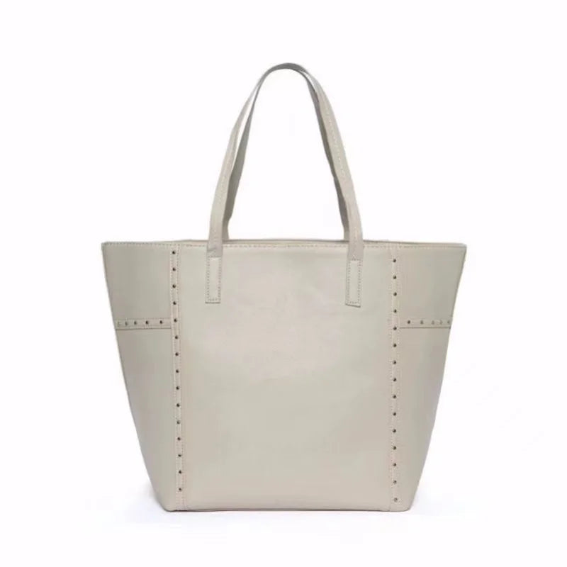 MANGO Women's Vintage Shoulder Handbag Rivet Tote Bag