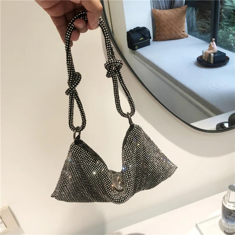 Rhinestone Evening Clutch Bag Silver Crystal Party Handbag