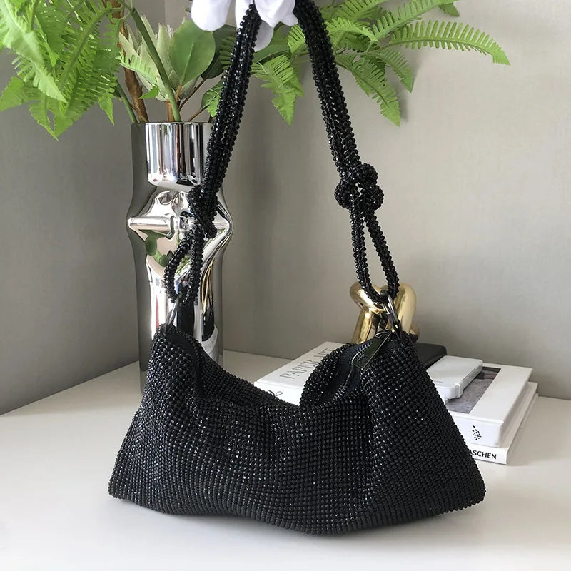 Rhinestone Evening Clutch Bag Silver Crystal Party Handbag