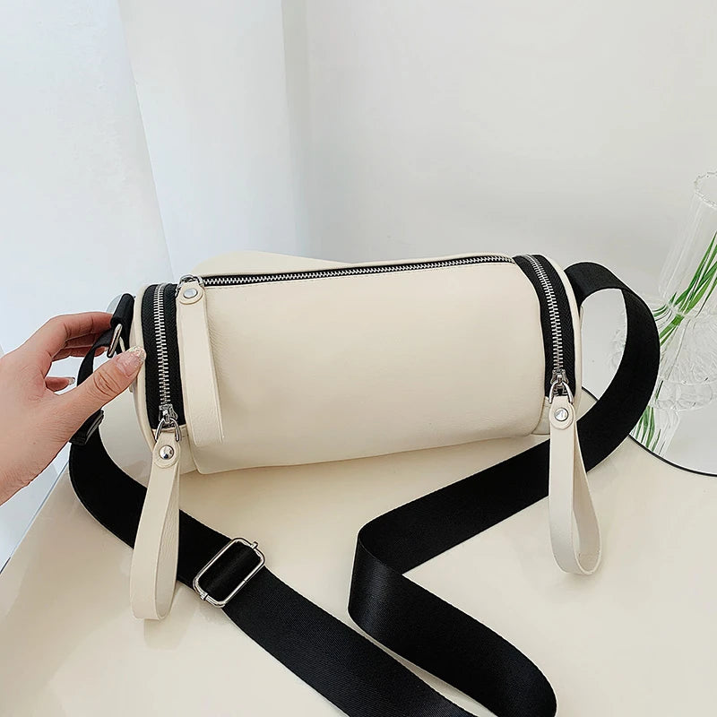 Women's Leather Shoulder Bag Soft Crossbody Bags Cylindrical Sac