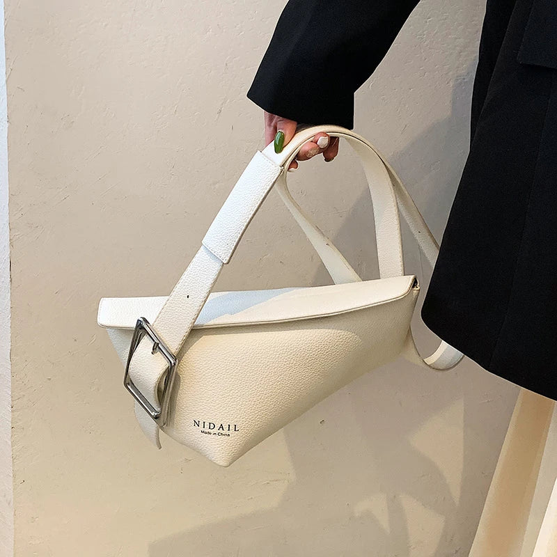 Solid Leather Crossbody Bag for Women