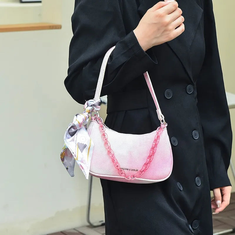 Women's Small Shoulder Bag with Acrylic Chains