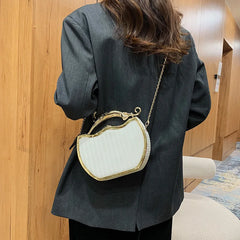 Stripe Printed Women's Handbag Chain Shoulder Crossbody Box Shape Messenger Bag