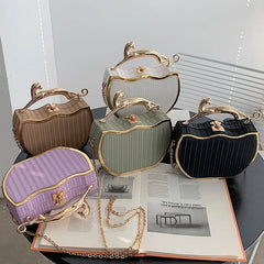 Stripe Printed Women's Handbag Chain Shoulder Crossbody Box Shape Messenger Bag