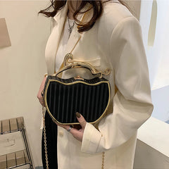 Stripe Printed Women's Handbag Chain Shoulder Crossbody Box Shape Messenger Bag