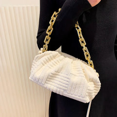 Cloud Bag Towel Fabric Acrylic Chains Pouch Women Handbag