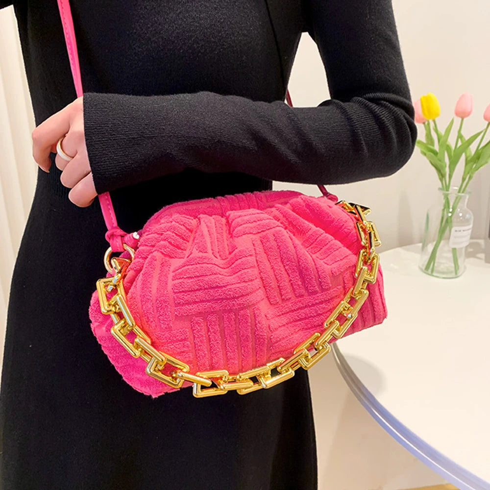 Cloud Bag Towel Fabric Acrylic Chains Pouch Women Handbag