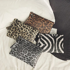 Leopard Print Ladies Clutch Multicolor Retro Flat Bag Large Capacity