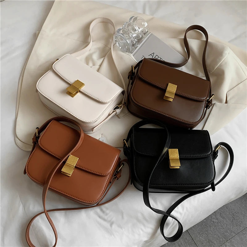 Vintage Small Crossbody Handbag Push Lock Compartment Shoulder Bag