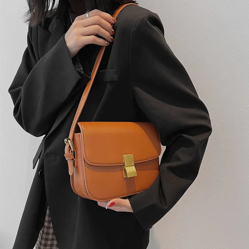 Vintage Small Crossbody Handbag Push Lock Compartment Shoulder Bag