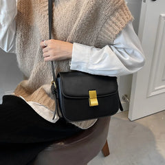 Vintage Small Crossbody Handbag Push Lock Compartment Shoulder Bag