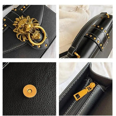 Metal Lion Head Handbag Crossbody Shoulder Bag Female Mini Square Messenger Bag