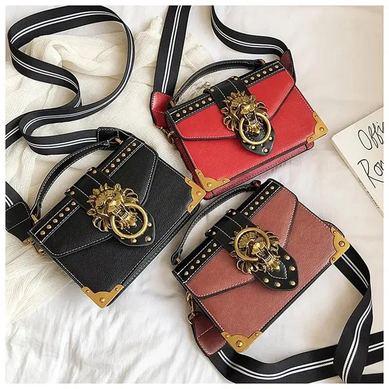 Metal Lion Head Handbag Crossbody Shoulder Bag Female Mini Square Messenger Bag