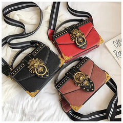 Metal Lion Head Handbag Crossbody Shoulder Bag Female Mini Square Messenger Bag