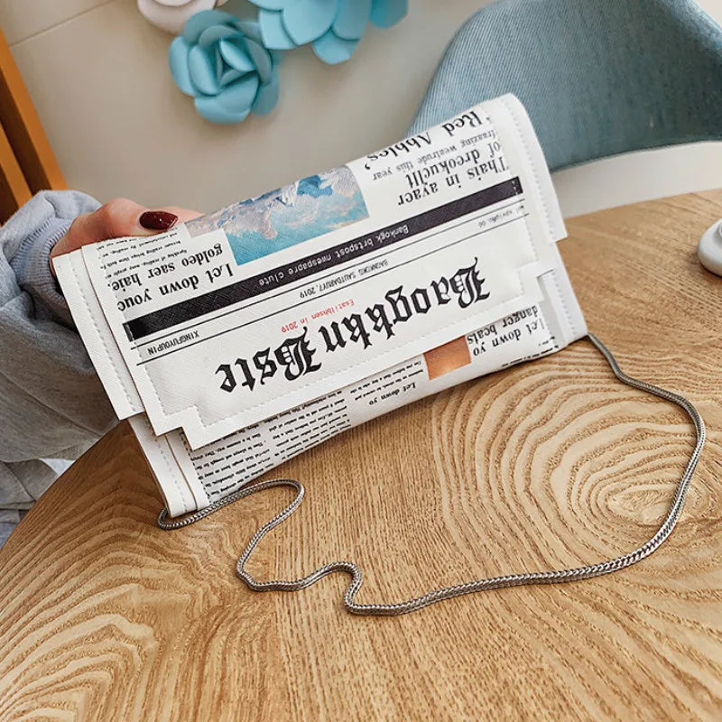 Women Bags Personality Shoulder Bags Ladies Newspaper Modeling Square Bag