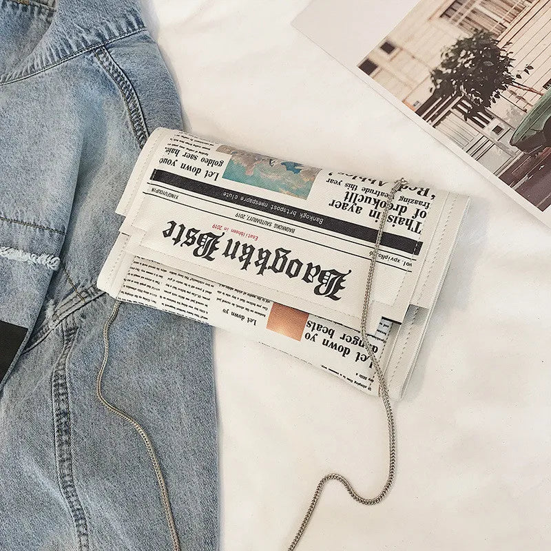 Women Bags Personality Shoulder Bags Ladies Newspaper Modeling Square Bag