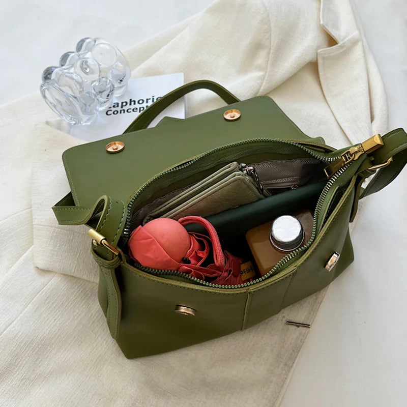 Women Handbags And Purses Pu Leather Shoulder Bags Green Brown Crossbody Bags