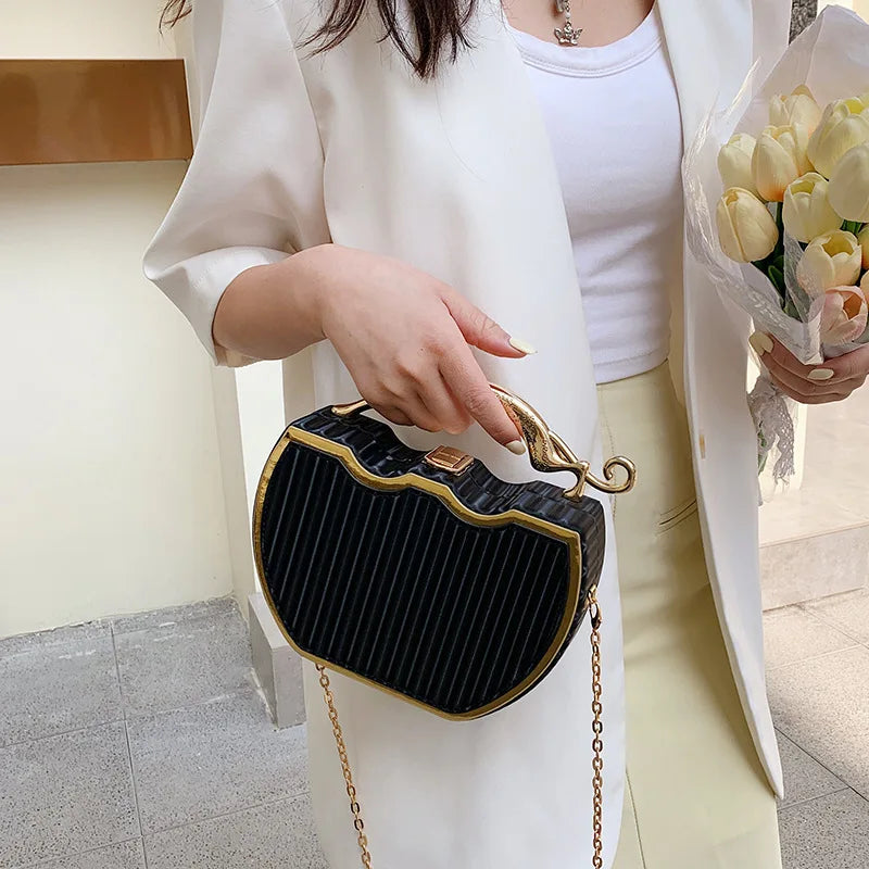 Chain Crossbody Shoulder Bag Stripe Printed Box Tote Bags for Women