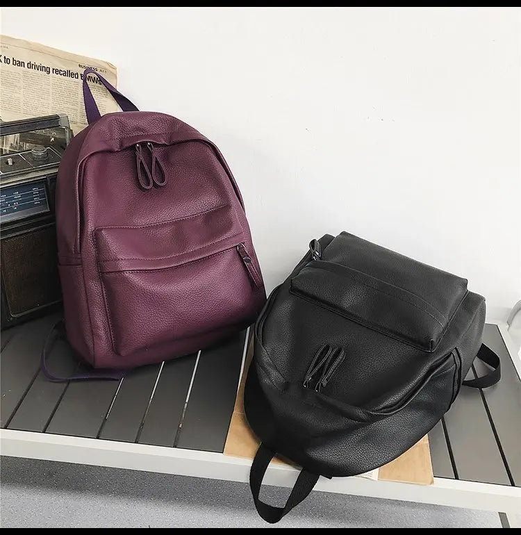 Women Travel Backpack Soft PU Leather Girls School Backpack